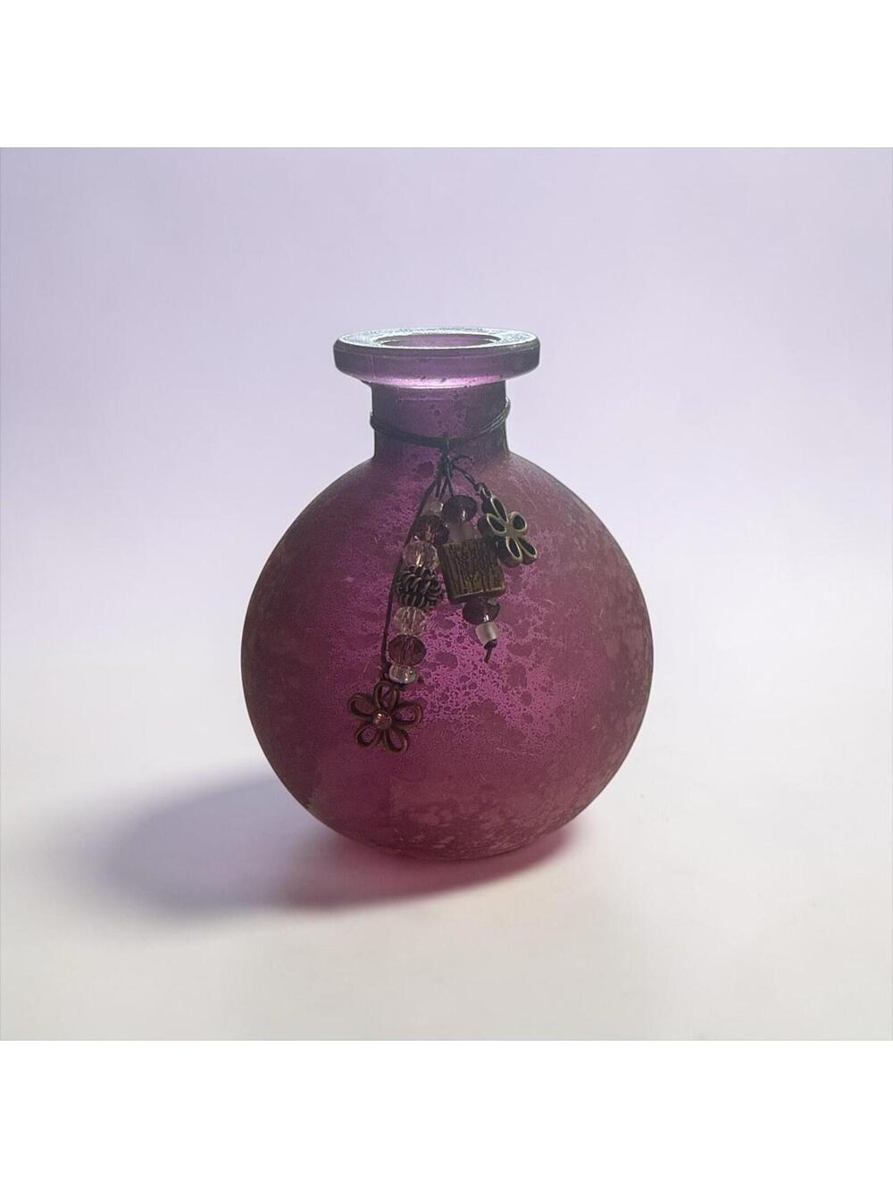 San Miguel  Reed Diffuser Frosted Purple Bottle Bead Flower Charm 4.25"H